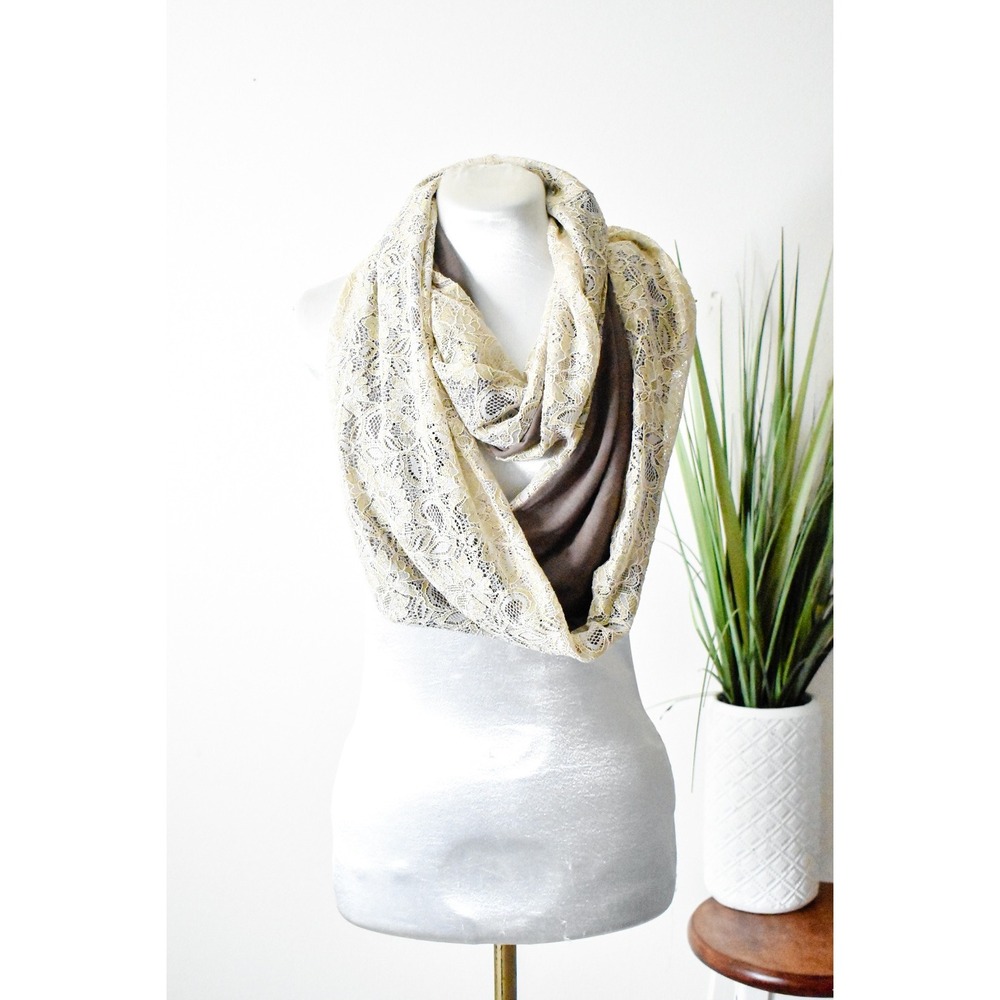 Collection XVIII Infinity Scarf Womens OS Gold Brown New Floral Lace Metallic